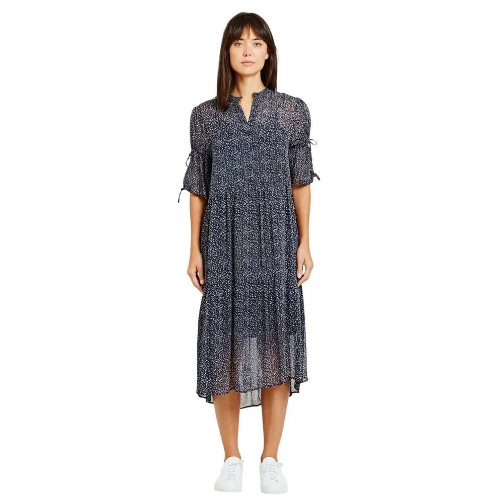 JUST Female Zoe Midi Dress Navy Floral Women's Small Peasant Scandi Boho Indie - Picture 1 of 16